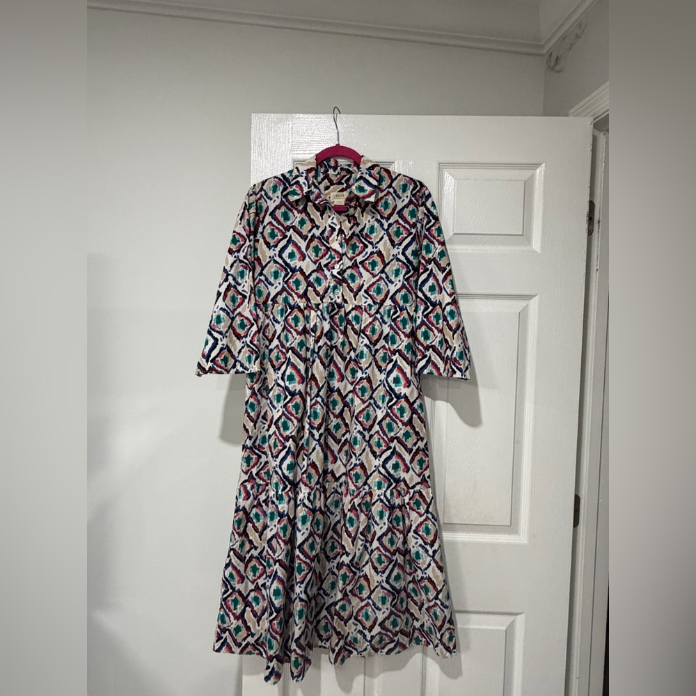 Maeve by anthropology dress size XXS Patterned Collared Midi DressTeal, Burgundy